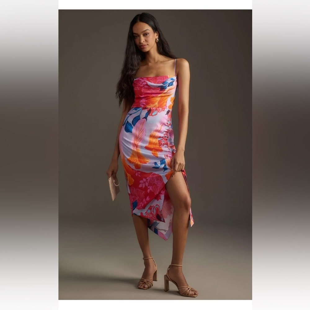 NWT Yukiko Noritake for Anthropologie Draped-Back Asymmetrical Slip Midi Dress